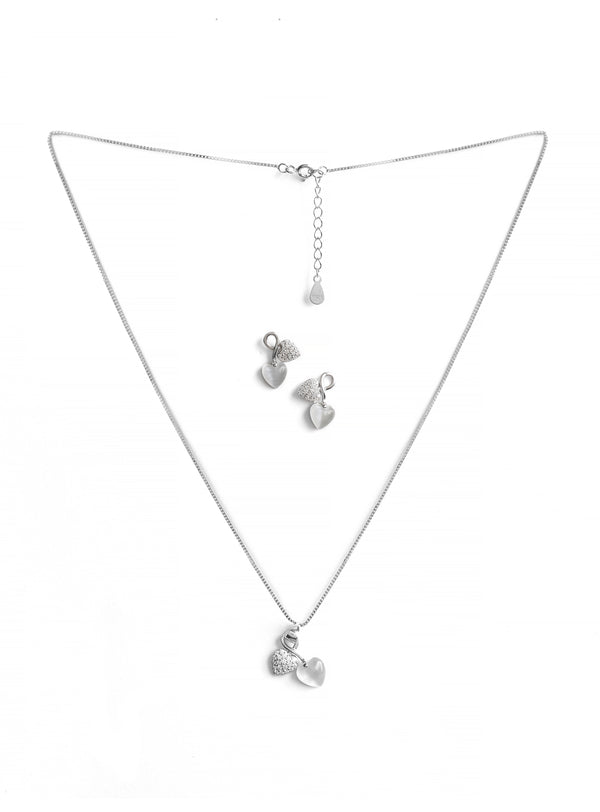 Double Heart Crystal Pendant Necklace Set