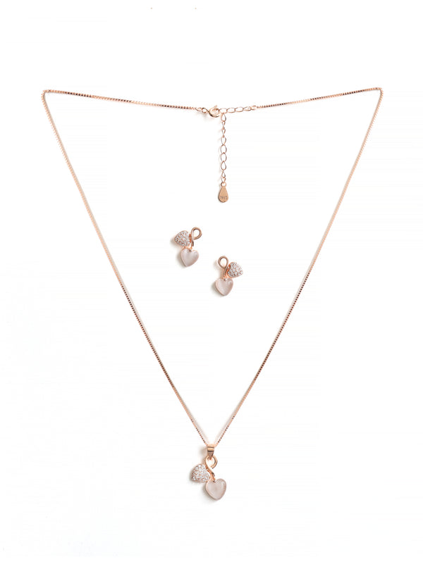 Double Heart Crystal Pendant Necklace Set