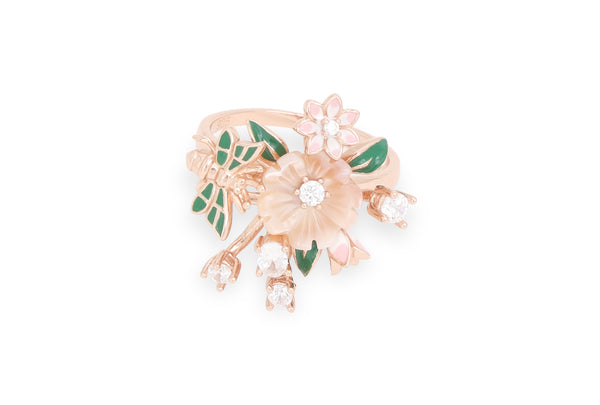 Floral Butterfly Ring with Enamel Detailing & Cubic Zirconia – 925 Sterling Silver