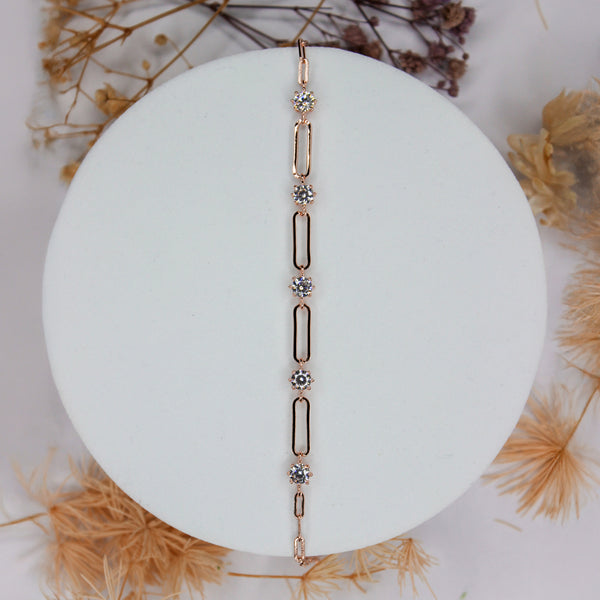 Elegant Rose Gold Chain Bracelet with Sparkling Zircon Accents
