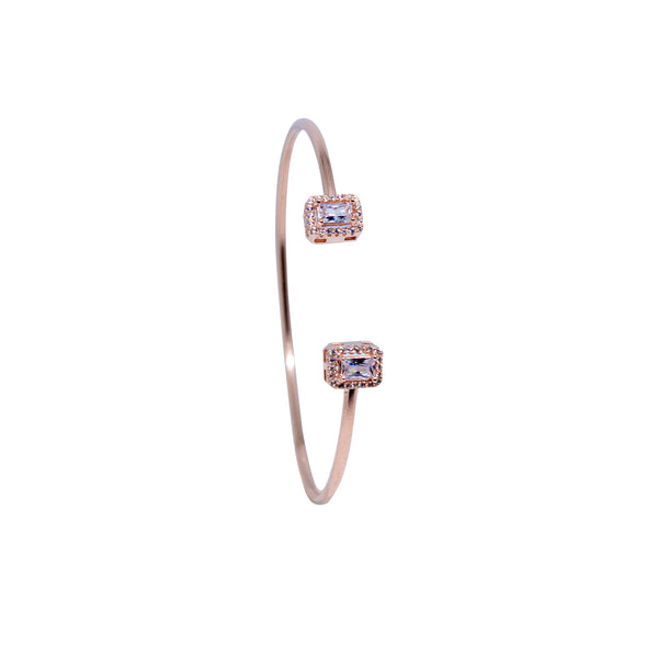 Elegant Open Bangle Bracelet – Rose Gold with Baguette Stones