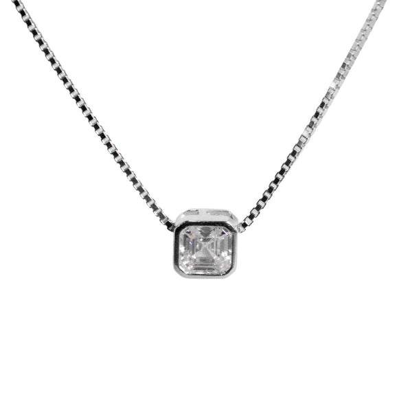 Square Solitaire Pendant Necklace