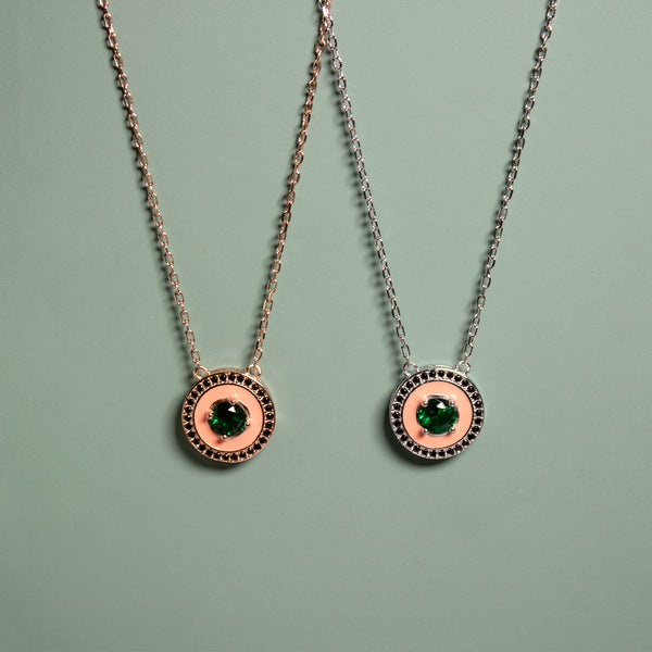 Emerald Halo Disc Pendant Necklace