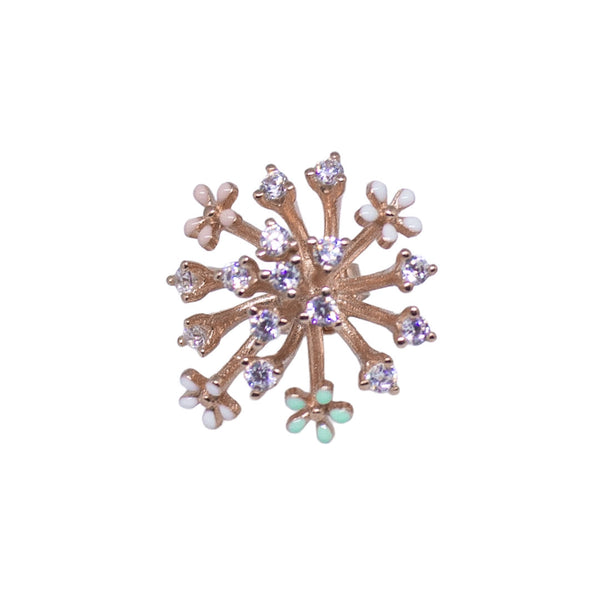 Floral Snowflake Stud Earrings - Elegant Rose Gold with SPARKLING STONE STUDDED