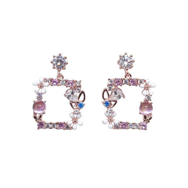 Elegant Square Drop Earrings – Gold & Crystal Accents