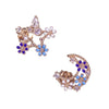 Moon & Star Floral Mismatched Stud Earrings
