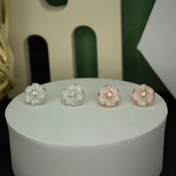 Elegant Mother of Pearl Floral Stud Earrings (MOP)