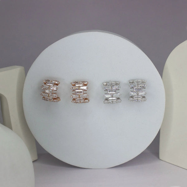 Baguette-Cut Crystal Huggie Earrings – Gold & Silver Options