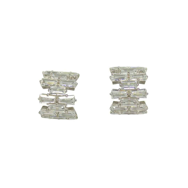Baguette-Cut Crystal Huggie Earrings - Silver