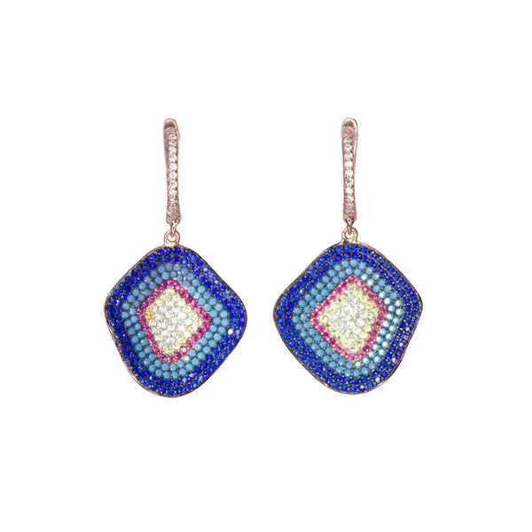 Vibrant Mosaic Drop Earrings – Multicolor Pave Crystal Design