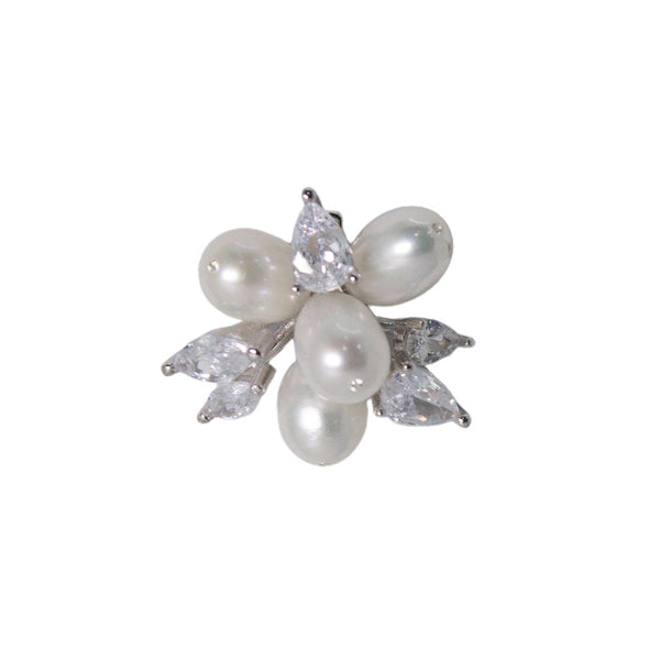 Pearl & Zirconia Floral Studs - Silver