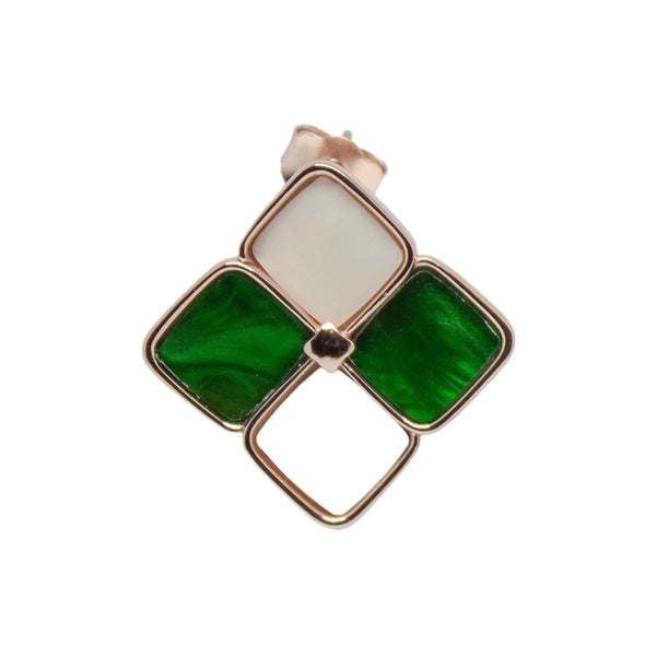 Emerald Clover Enamel Stud Earrings