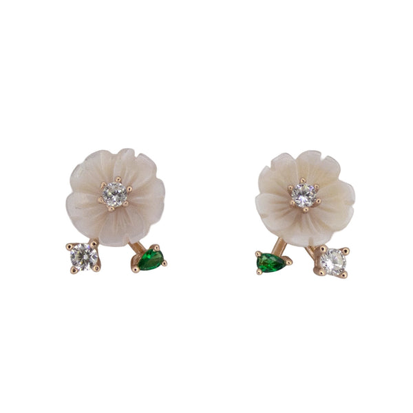 Floral Carved Gemstone Stud Earrings – Elegant & Delicate