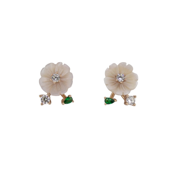 Floral Carved Gemstone Stud Earrings – Elegant & Delicate