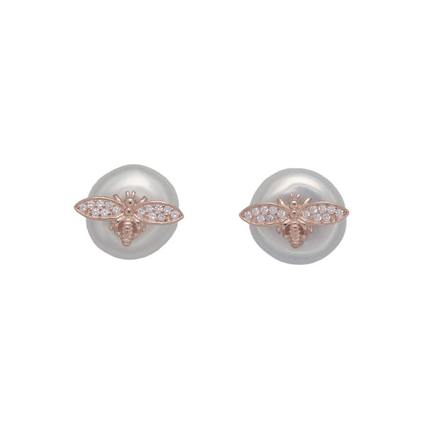 Elegant Pearl & Crystal Bee Stud Earrings