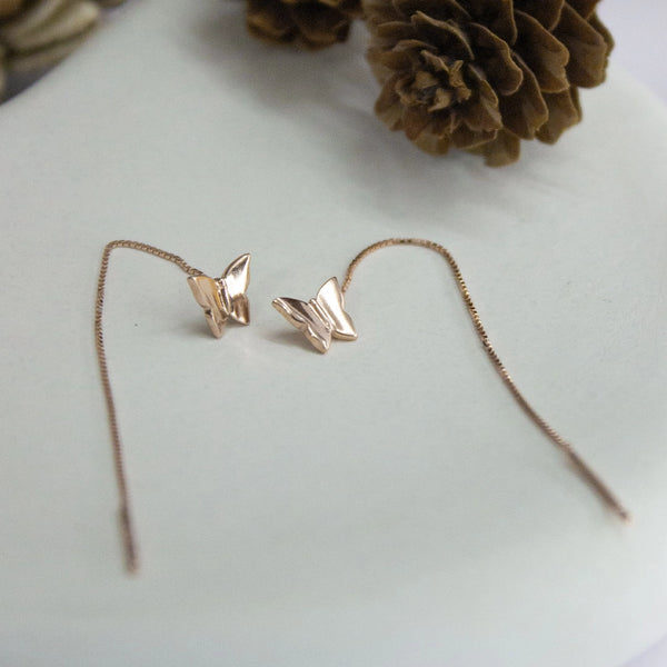 Delicate Gold Butterfly Threader Earrings