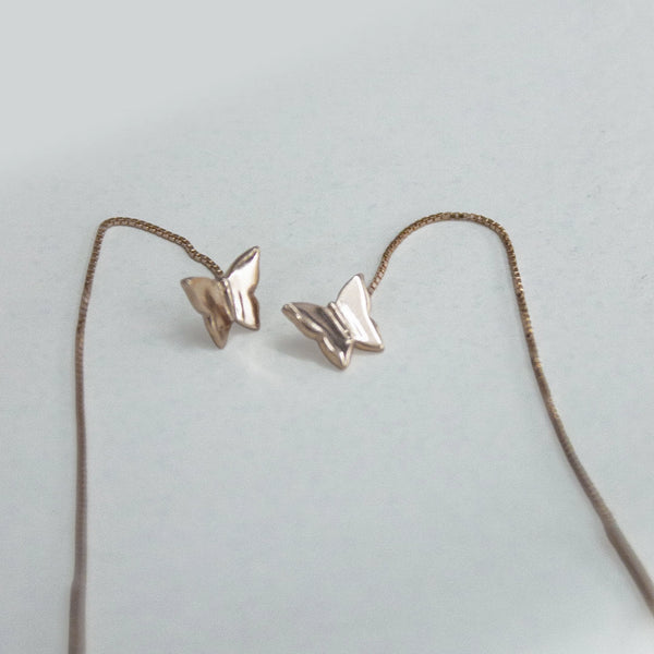 Delicate Gold Butterfly Threader Earrings