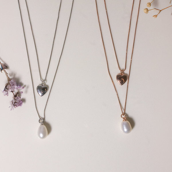 Heart &amp; Pearl Layered Elegance Necklace