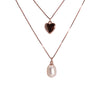Double Layer Heart & Pearl Pendant Necklace