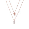 Double Layer Heart & Pearl Pendant Necklace