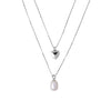 Double Layer Heart & Pearl Pendant Necklace