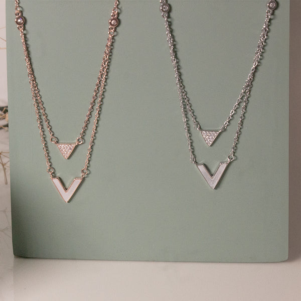 Layered V Pendant Necklace – Dual Chain Design