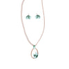 Enamel Leaf Pearl Pendant Necklace Set