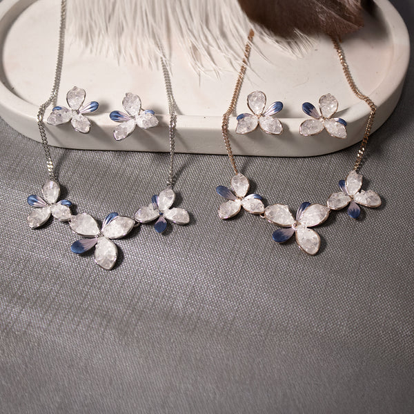 Crystal Bloom Enamel Floral Necklace Set