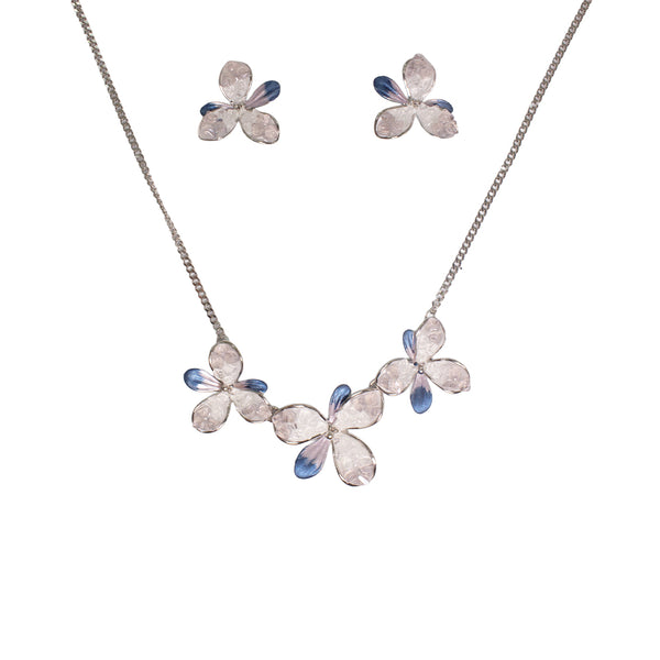 Crystal Bloom Enamel Floral Necklace Set
