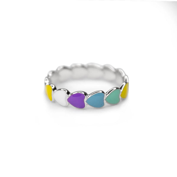 Colorful Heart Ring - Silver, 8