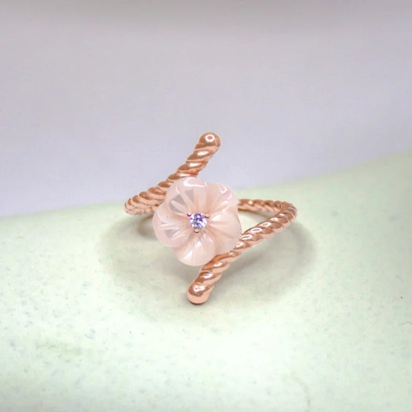 Floral MOP Twist Open Ring