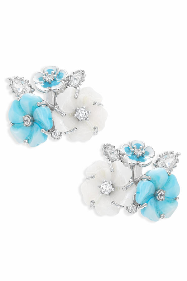 Blue & Ivory MOP Blossom Stud Earrings