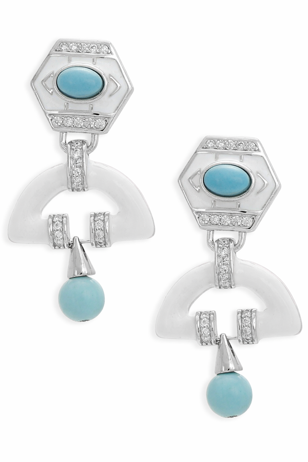 Azure Enamel Arc Drop Earrings