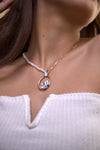 Enamel Leaf Pearl Pendant Necklace Set