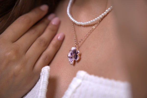 Pearl Blossom Enamel Floral Necklace Set