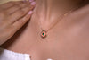 Emerald Halo Disc Pendant Necklace