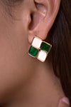 Emerald Clover Enamel Stud Earrings