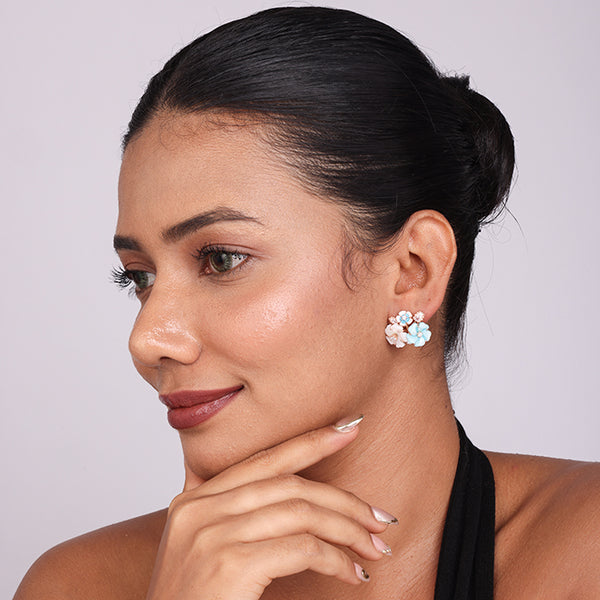 Blue & Ivory MOP Blossom Stud Earrings