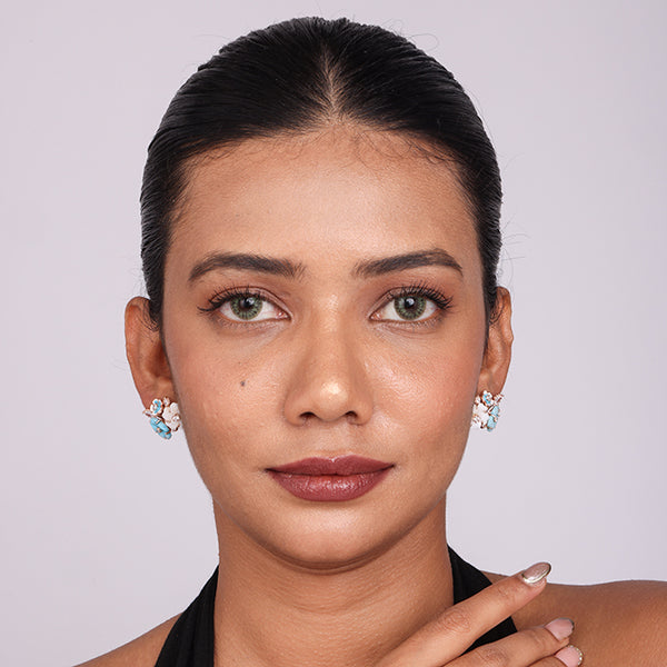 Blue & Ivory MOP Blossom Stud Earrings