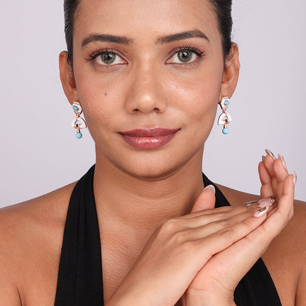 Azure Enamel Arc Drop Earrings