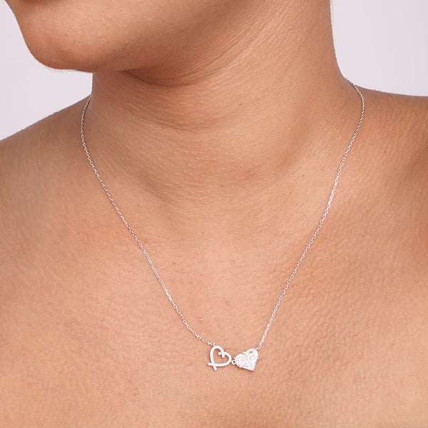 Sparkling Open Heart &amp; Solitaire Crystal Necklace