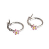 Silver Floral Hoop Earrings – Enamel Daisy Charm