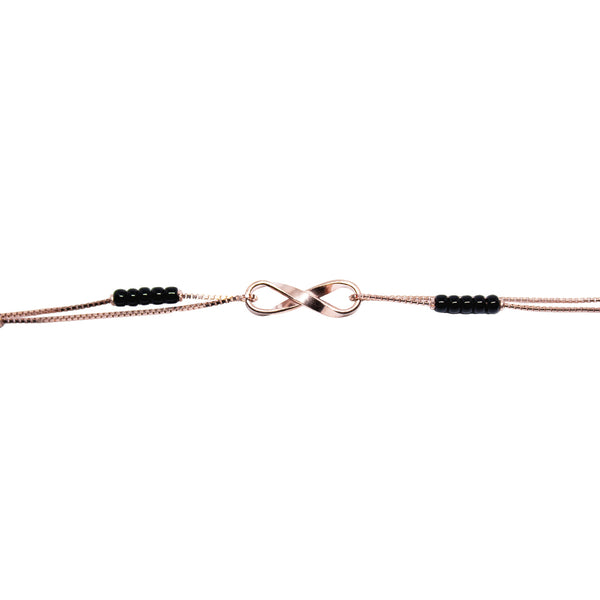 Elegant Rose Gold Infinity Bracelet with Black Beads