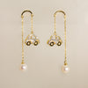 Gold Car & Pearl Dangle Earrings – Playful Elegance
