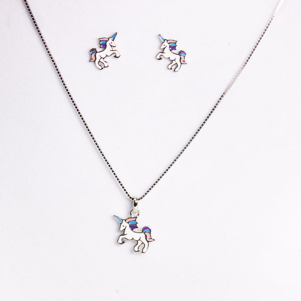 Elegant Silver Unicorn Jewelry Set – Necklace & Earrings 🦄✨