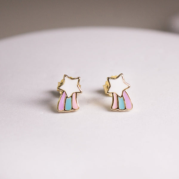 Kids Shooting Star Enamel Earrings - RoseGold