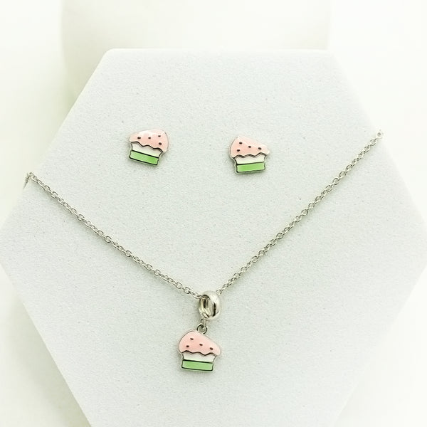 Sweet Treat Cake Pendant & Stud Earrings Set – Adorable & Playful