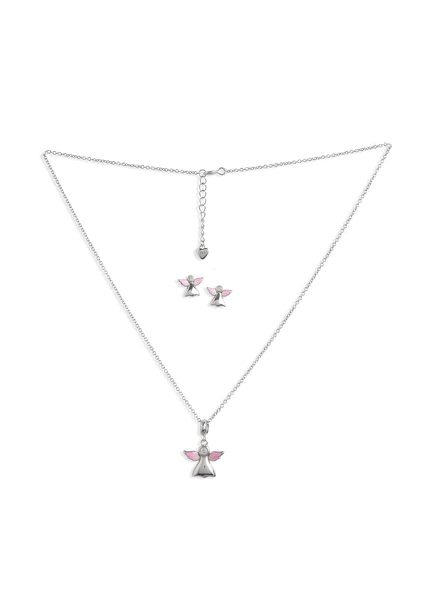 Angel Pendant Necklace &amp; Stud Earrings Set